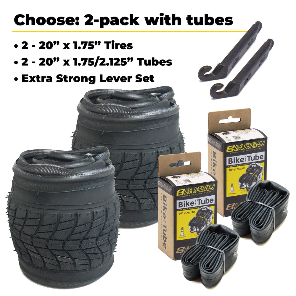 Eastern Bikes tire installed on child's bike in use, reliable performance on pavement