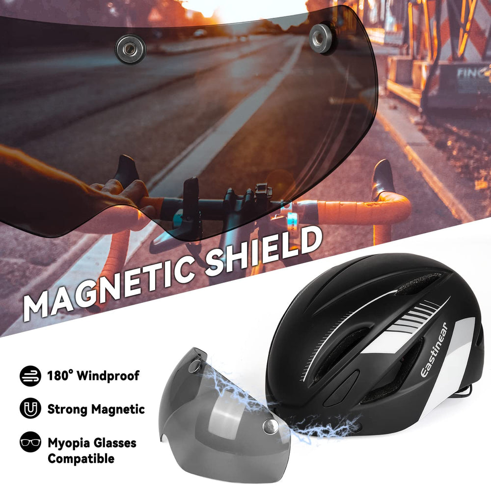 EASTINEAR helmet with magnetic goggles attached protecting eyes from glare