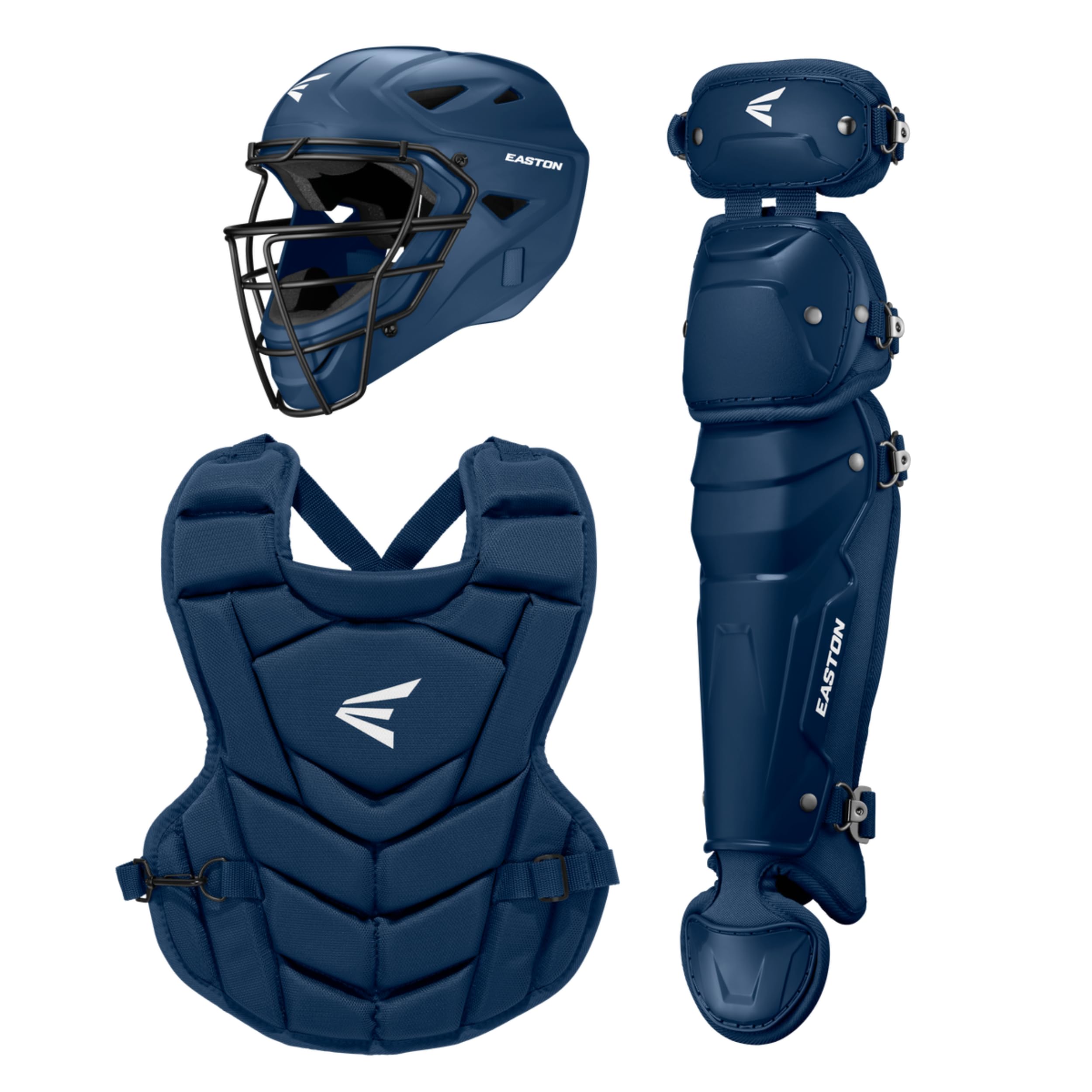 Easton helmet chest and leg set front view showing full youth coverage and confidence