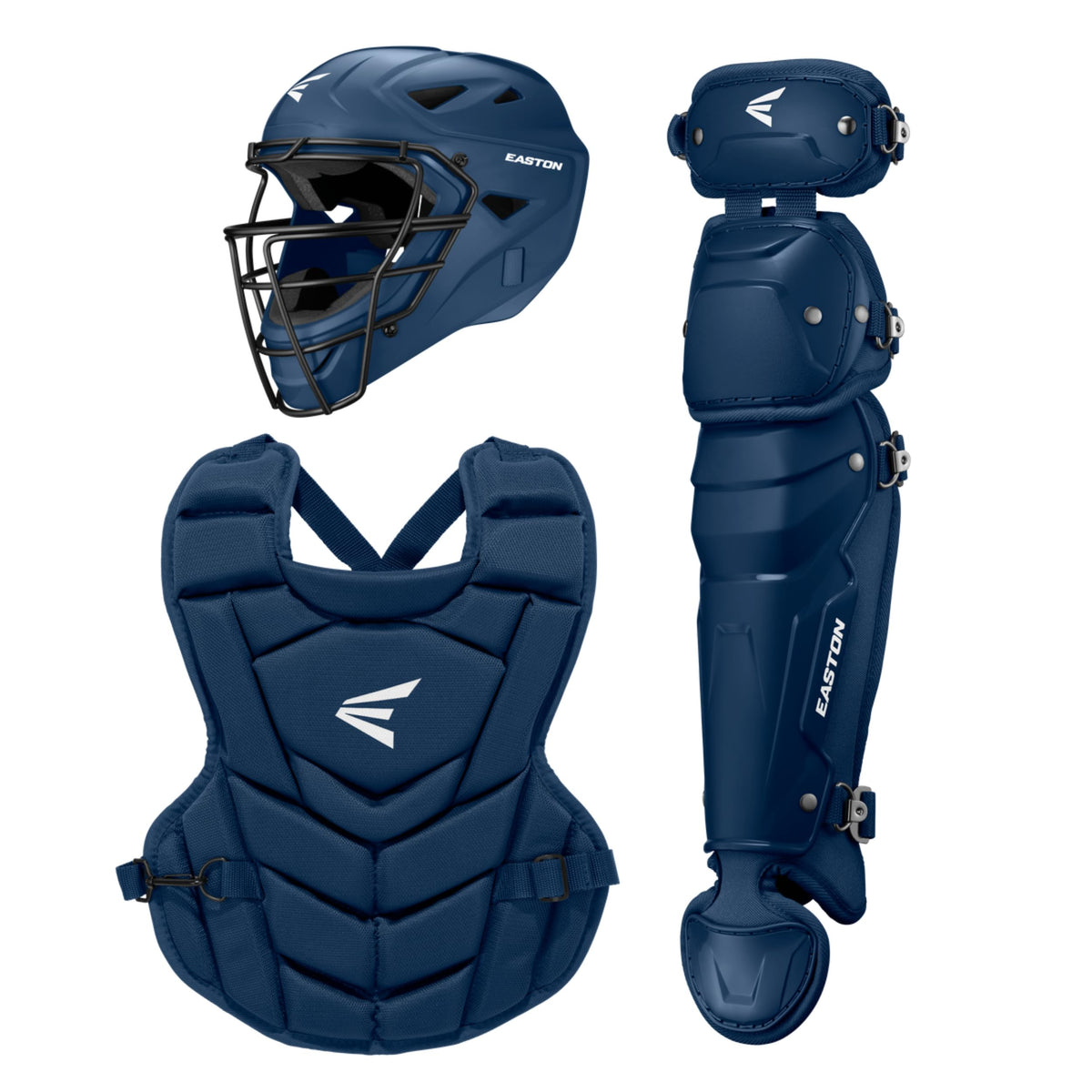 Easton helmet chest and leg set front view showing full youth coverage and confidence