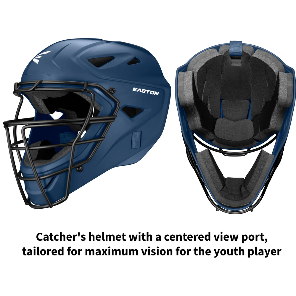 Easton helmet closeup of steel mask and centered viewport improving sightlines