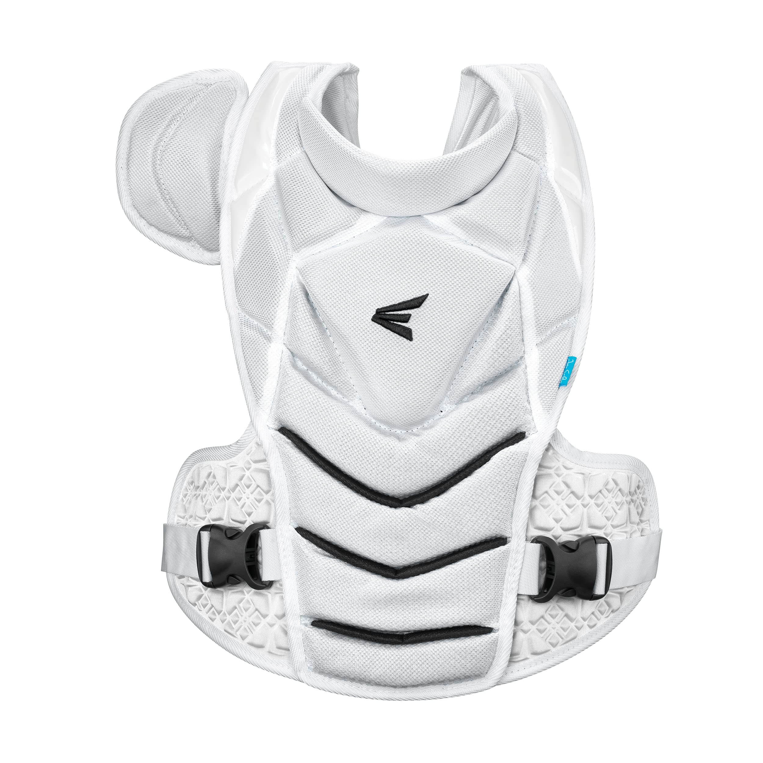 Easton chest protector detail showing female-specific form fit and secure coverage