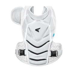 Easton chest protector detail showing female-specific form fit and secure coverage