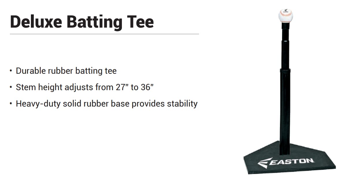 Easton Deluxe batting tee base close-up highlighting heavy-duty stability for repeated swings