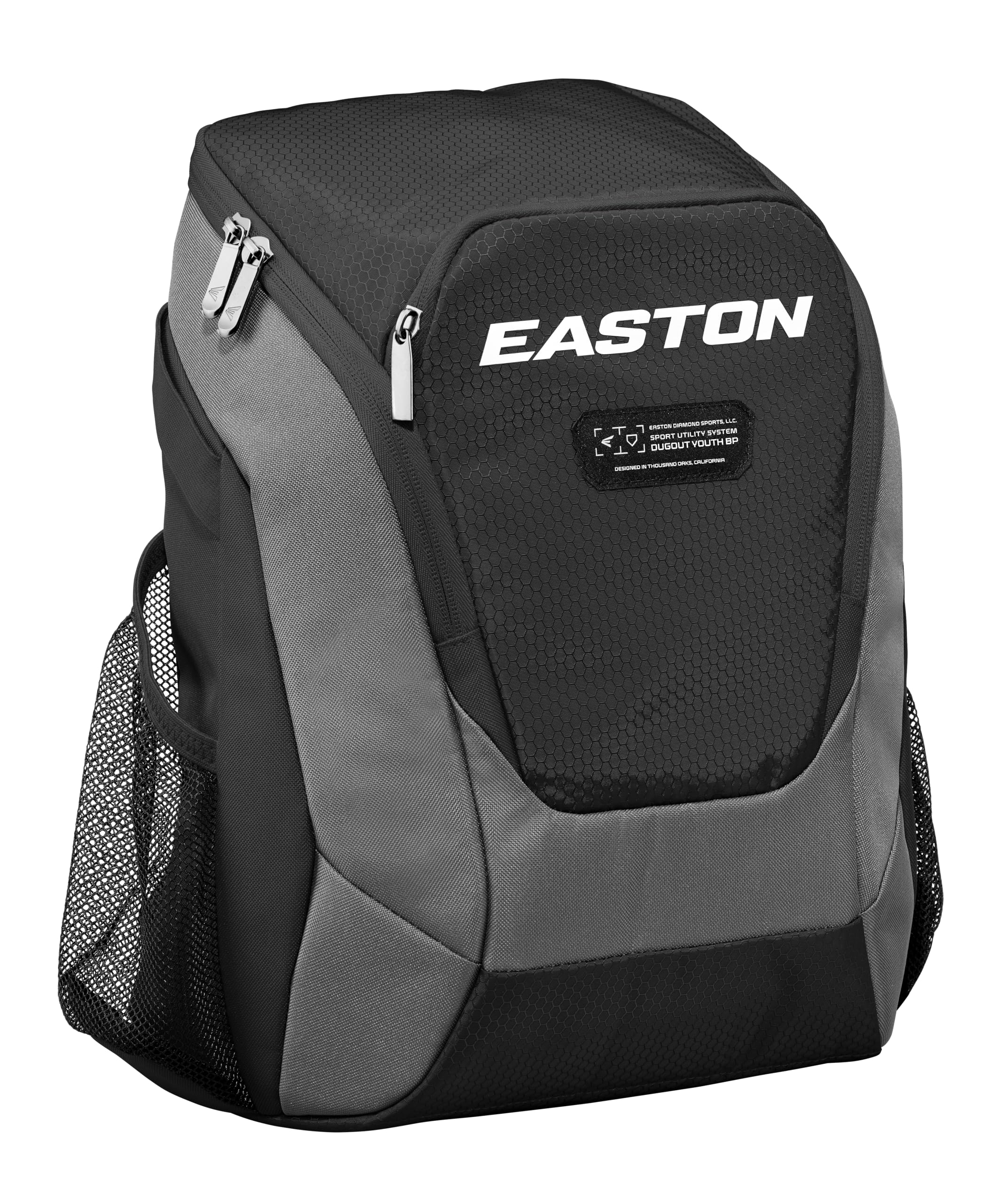 Easton Dugout side mesh pocket holding bat and bottle for easy access