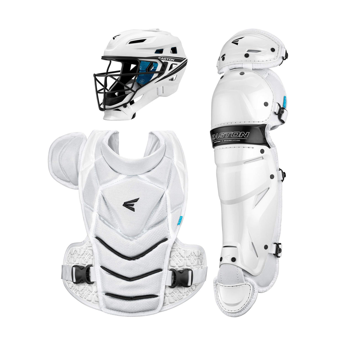 Easton helmet chest and leg set front view showing complete protection benefits