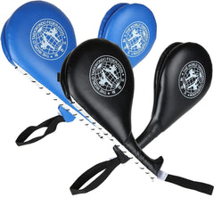 EATHEATY front view of four blue-black kick pads showing target face and shape for training