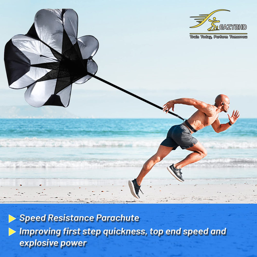 Eazy2hD resistance parachute attached during sprint training to build power