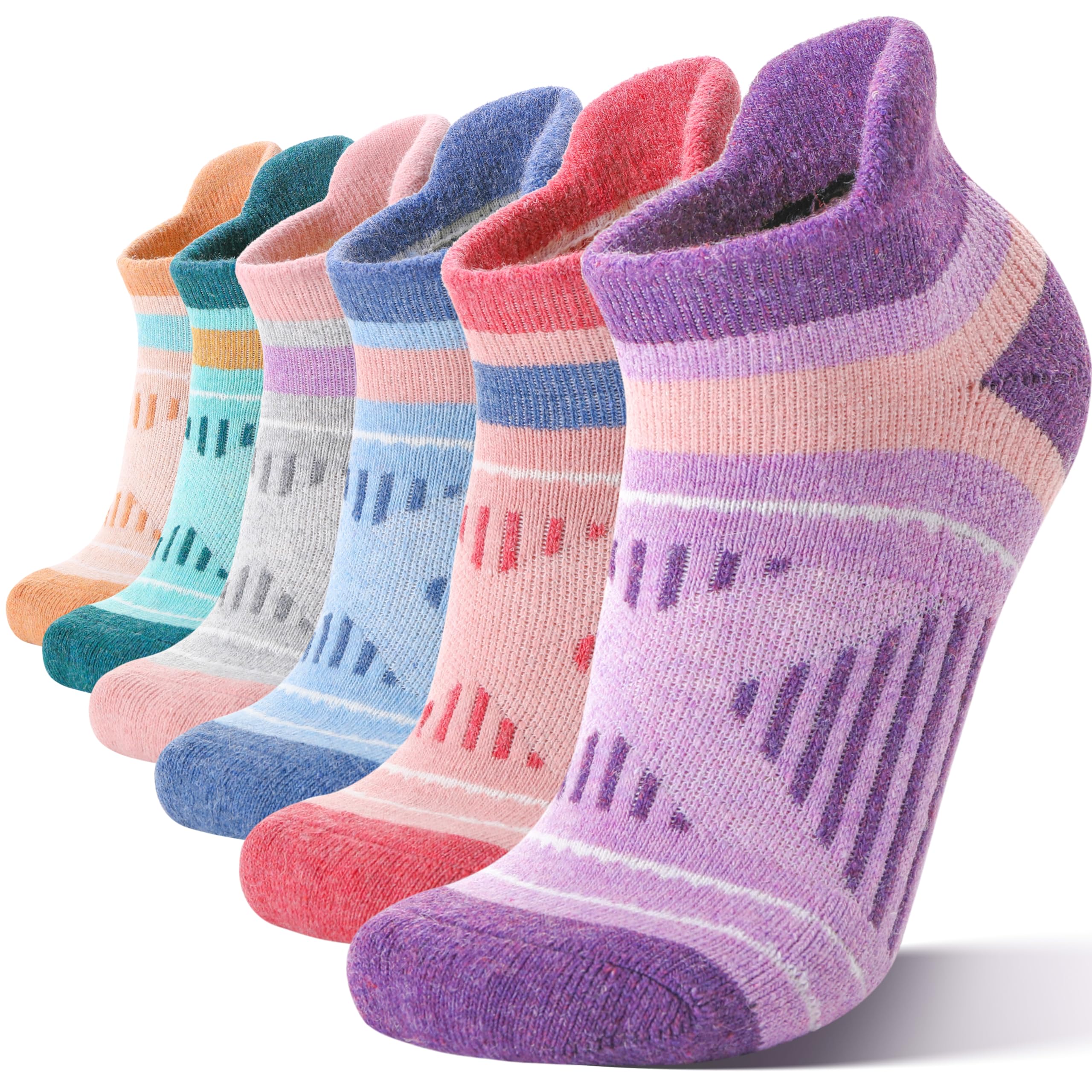 EBMORE front packaging showing six colorful merino wool ankle socks and value pack benefit
