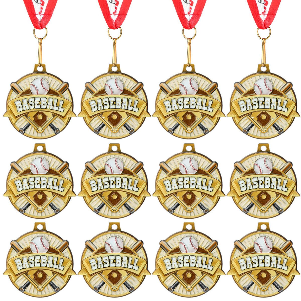 Ecation front view gold baseball medal showing stylish design benefit recognition