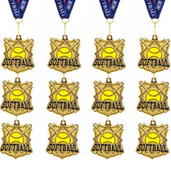 Ecation softball medal front view showing gold finish and softball design, professional look