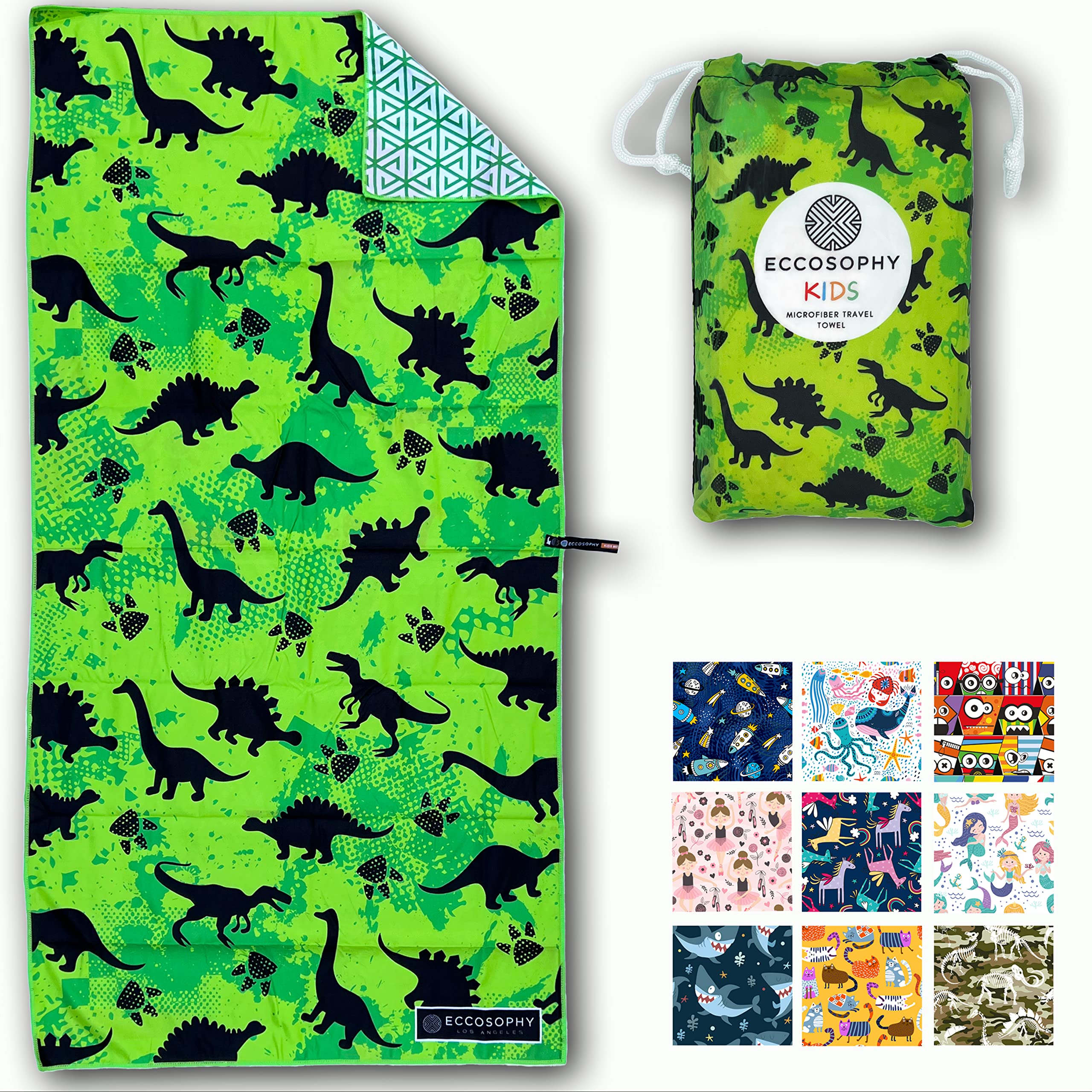 ECCOSOPHY front view double-sided print showing playful design and quick-dry benefit