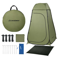 EchoSmile front view of pop up shower tent showing full privacy entrance and quick setup benefit