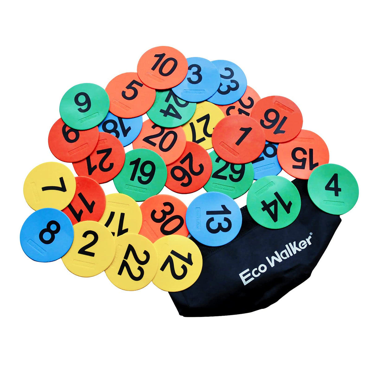 Eco Walker front packaging showing 30 colored numbered spot markers and benefits