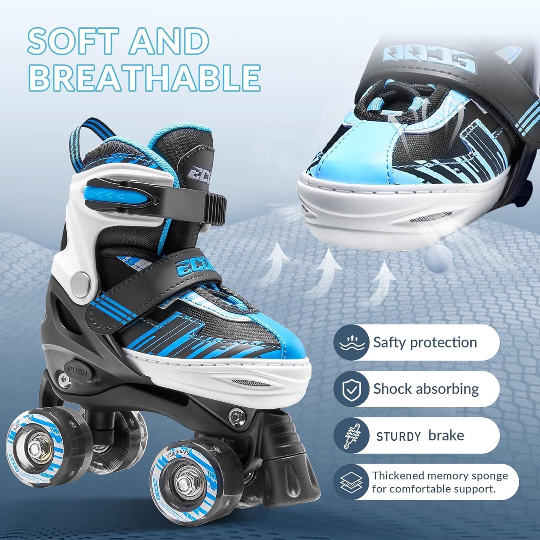 ECOO buckle and Velcro strap detail providing secure ankle support