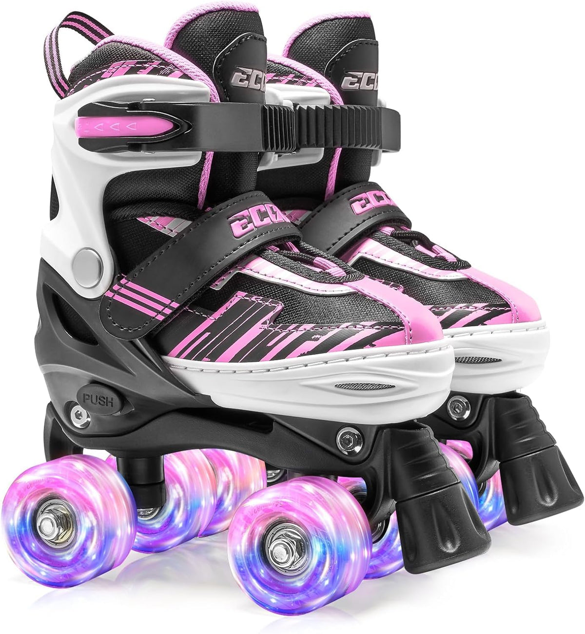 ECOO front view of skates showing fit and colorful design benefit stability