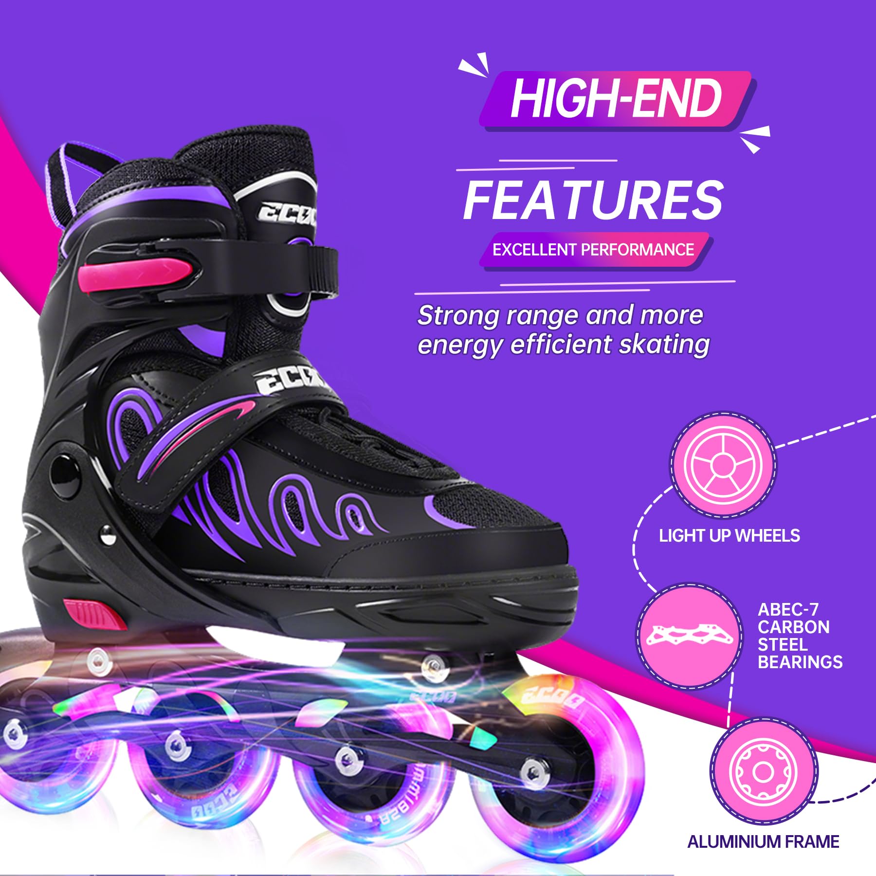 ECOO triple safety closures with strap, laces, and memory buckle for secure support