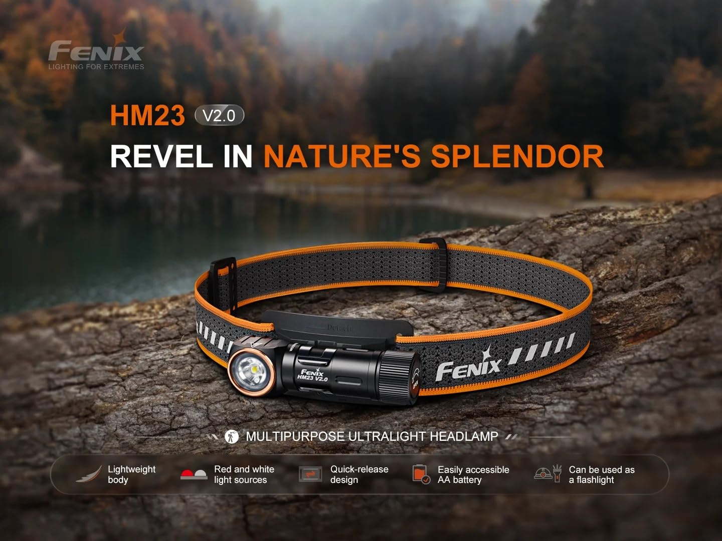 EdisonBright HM23 V2 side tilt detail highlighting 180° adjustable beam for versatile aiming