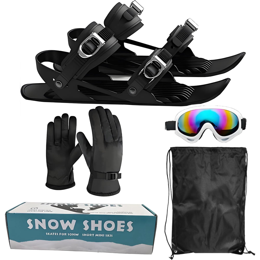eefayiyifa mini short ski skates set front view with gloves and goggles shows compact portability