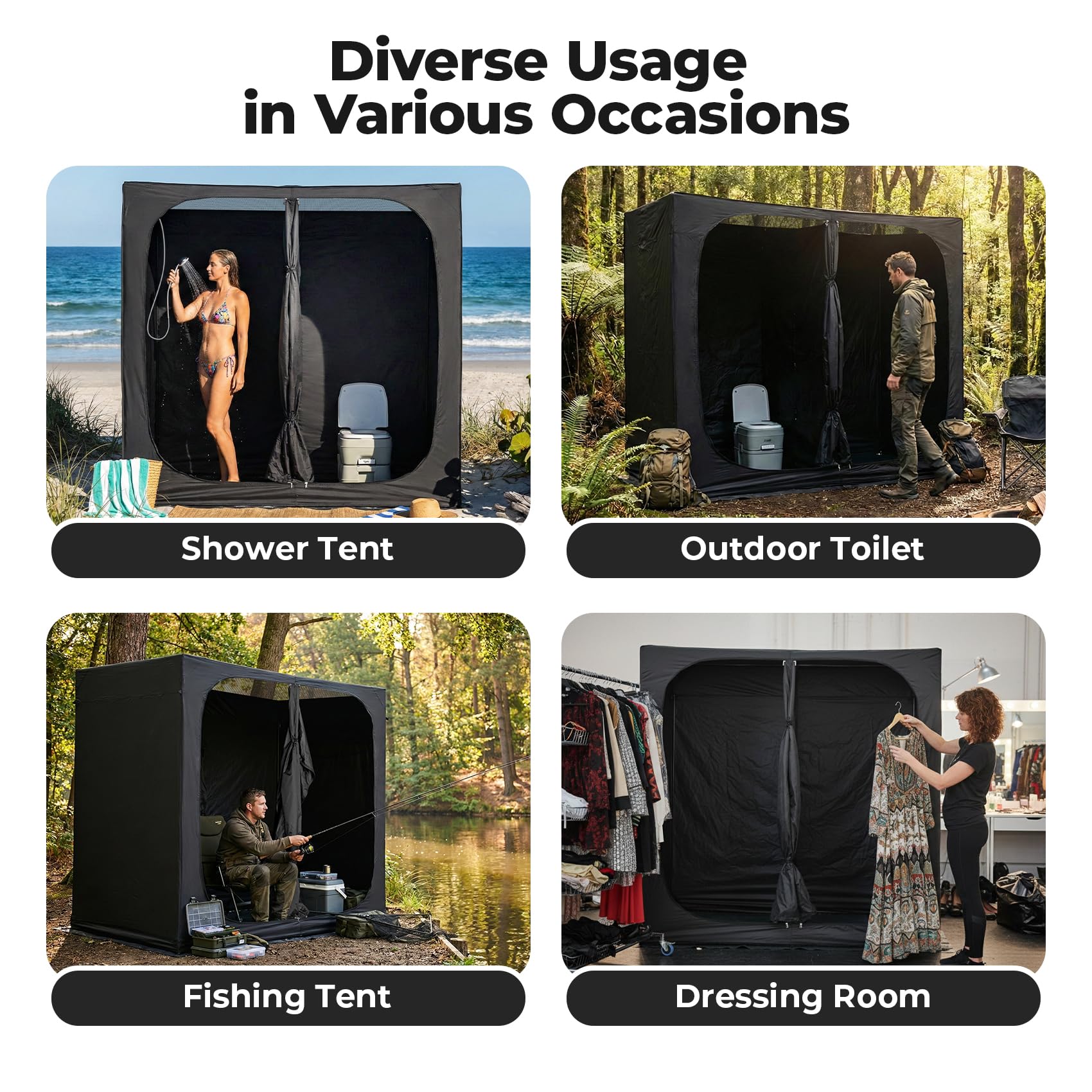 EighteenTek tent set up poolside with person changing showing practical use