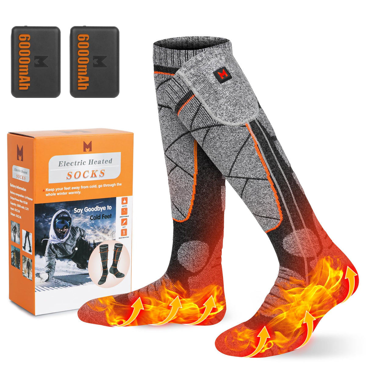 EIHBIEA front view of heated socks showing design and fit comfort