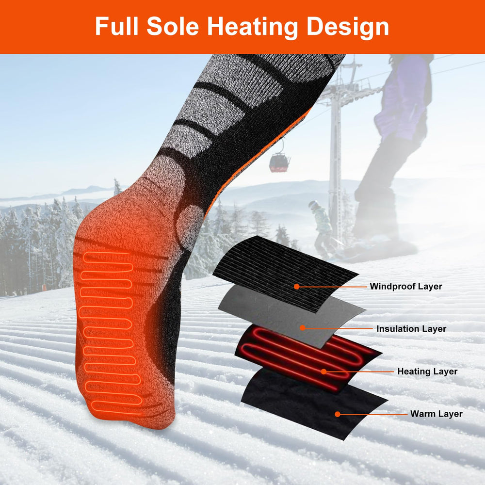 EIHBIEA heated socks worn while skiing for outdoor warmth and mobility