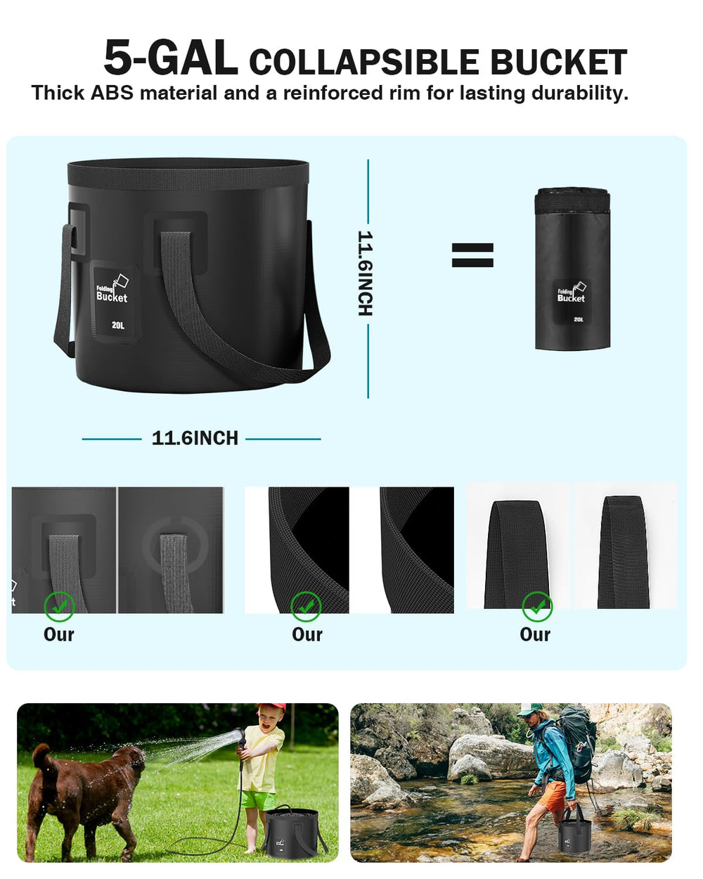 Eioehtl portable shower in use at campsite, convenient hands-free rinsing