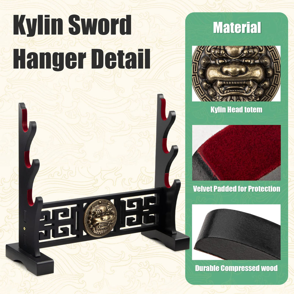 Ekkhysis Kylin side profile with three swords showing stable cradles and spacing