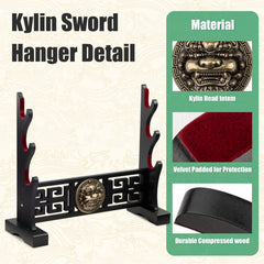 Ekkhysis Kylin side profile with three swords showing stable cradles and spacing