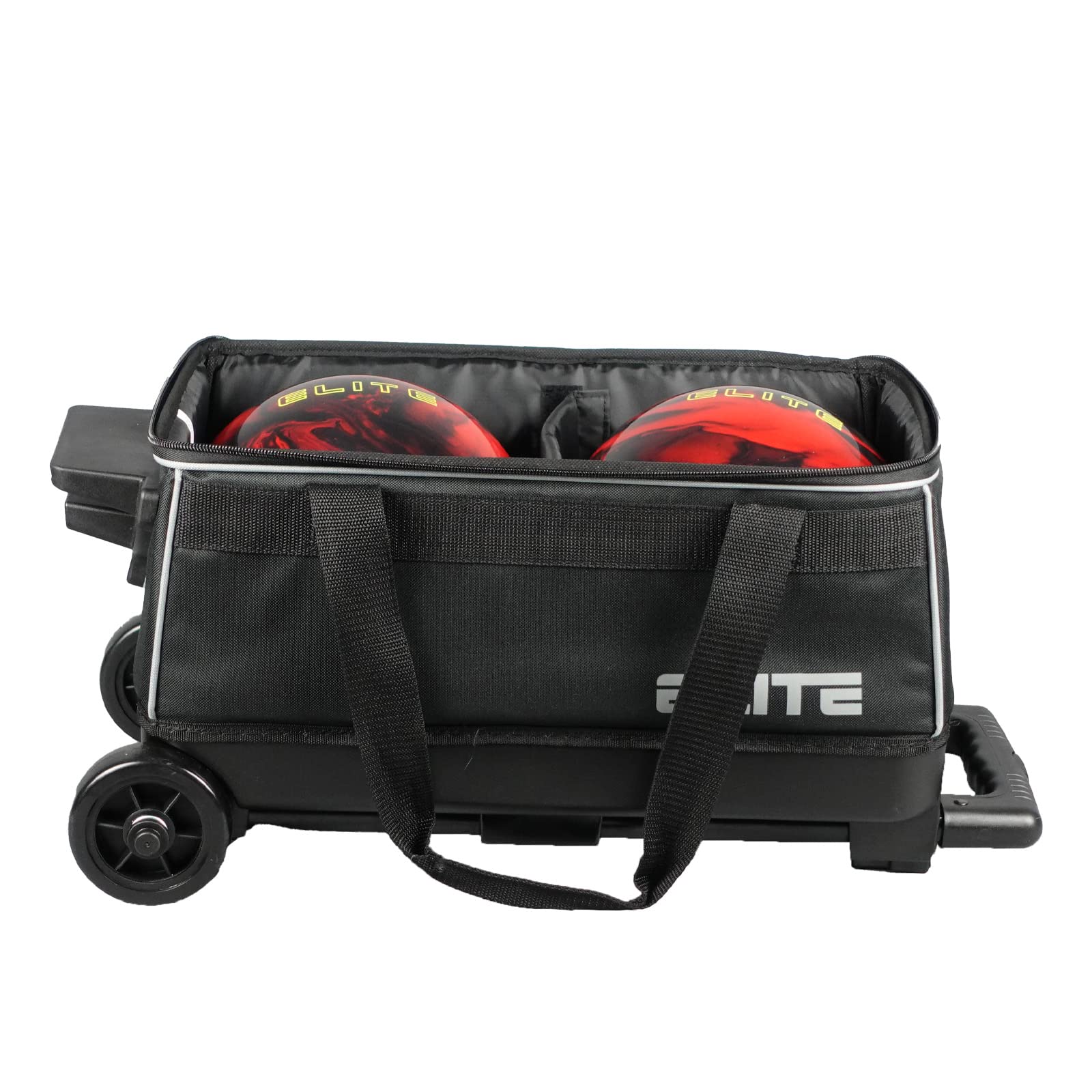 ELITE bag being pulled at a bowling alley demonstrating smooth wheels and handle