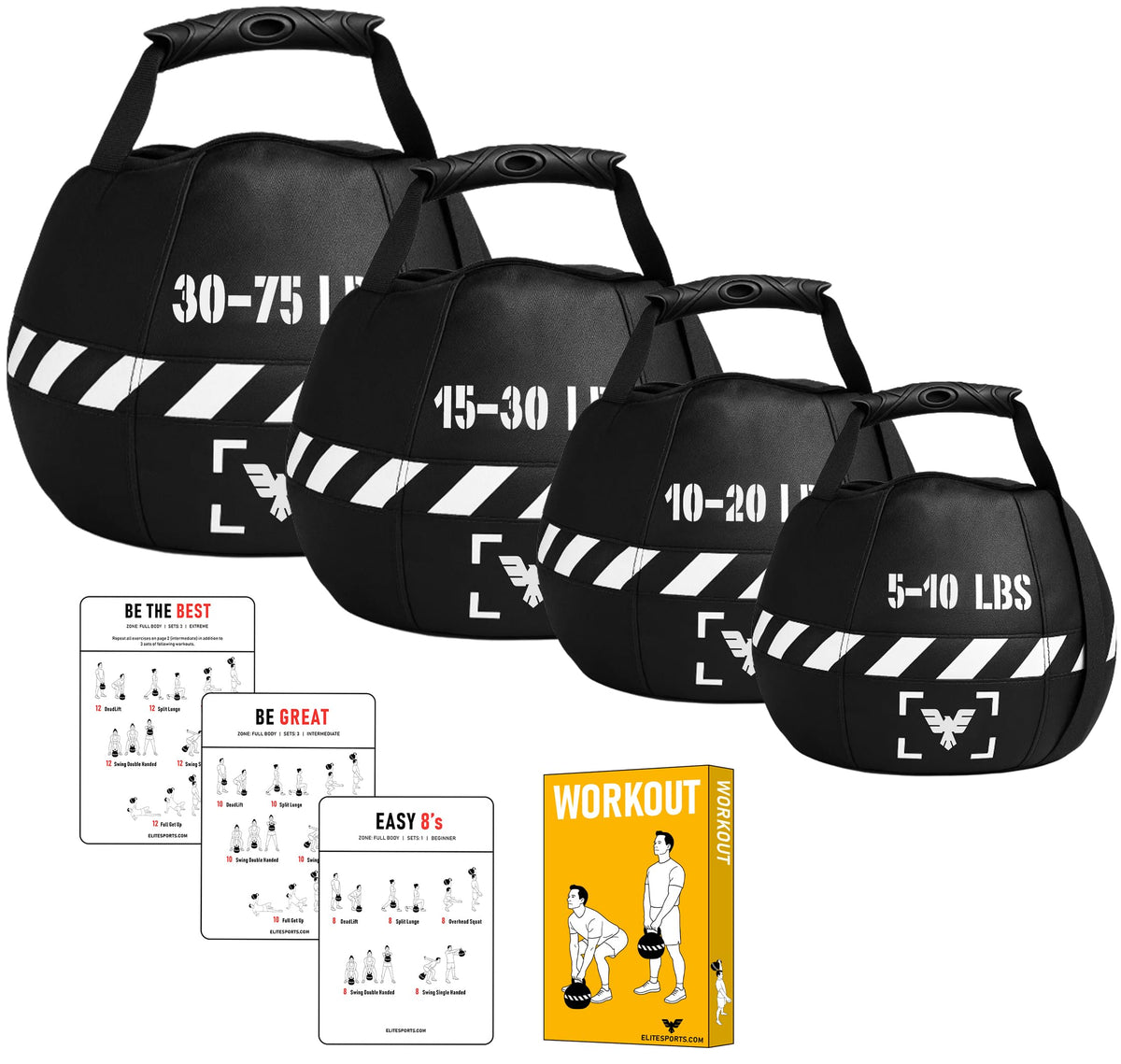 Elite Sports kettlebell front view showing shape and durable fabric for versatile workouts