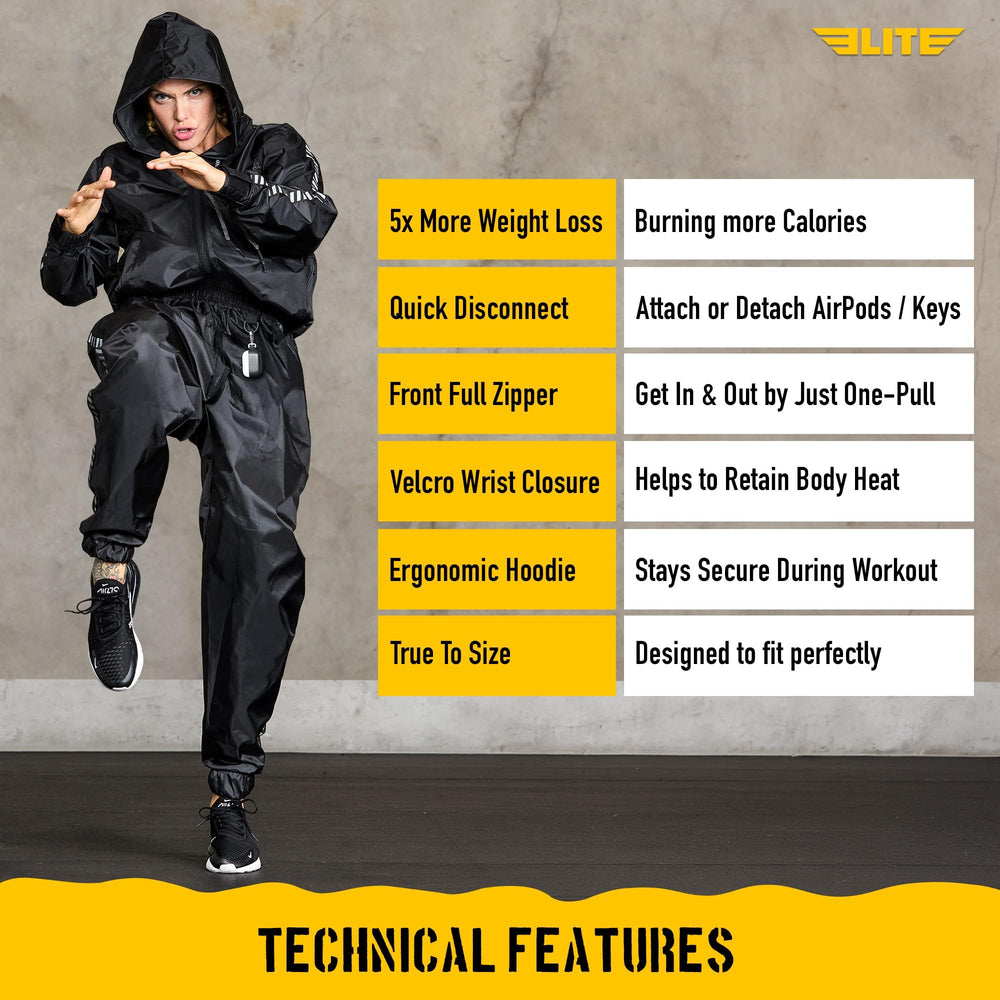 Elite Sports suit next to measuring tape showing size and scale clarity