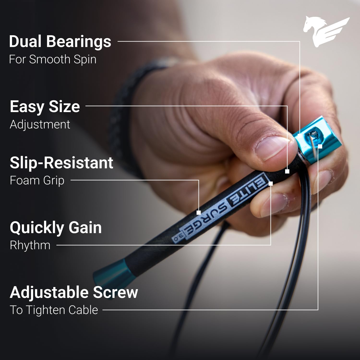 EliteSRS handle close-up with foam grip for secure control