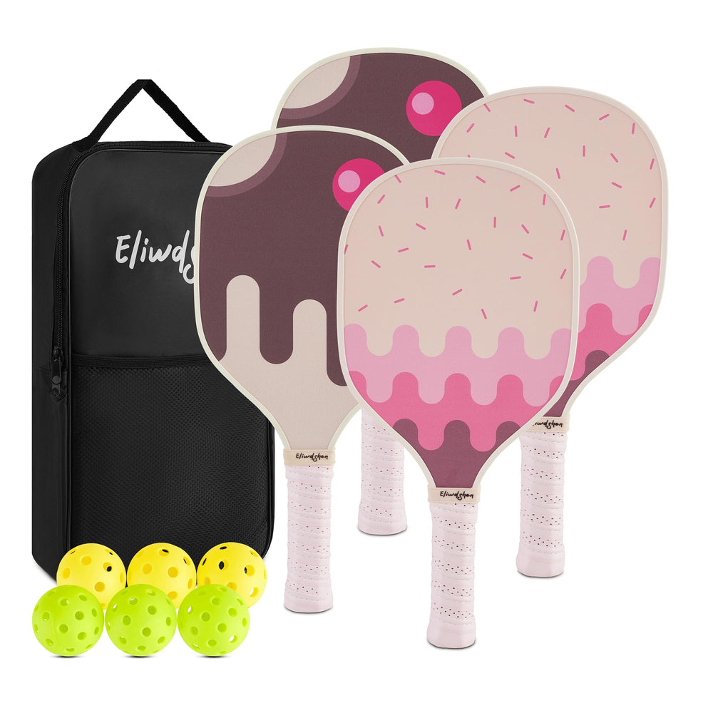 Eliwdshen paddles front view showing colorful faces and larger sweet spot for accuracy