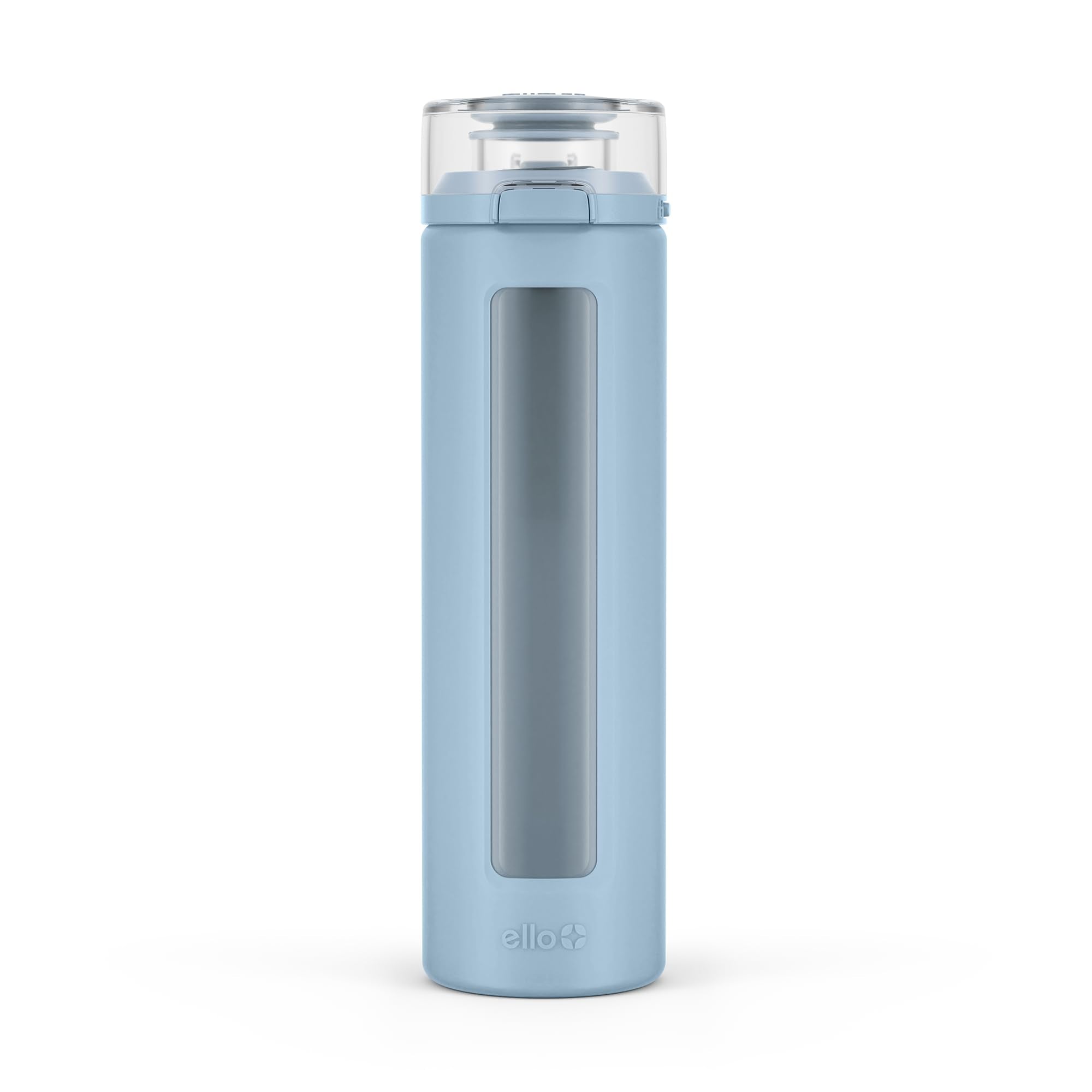 Ello Syndicate front view showing tech blue bottle and clean glass finish