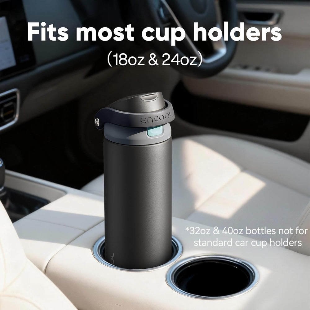 ENCOOL flip-top straw detail for quick sips and hands-free use