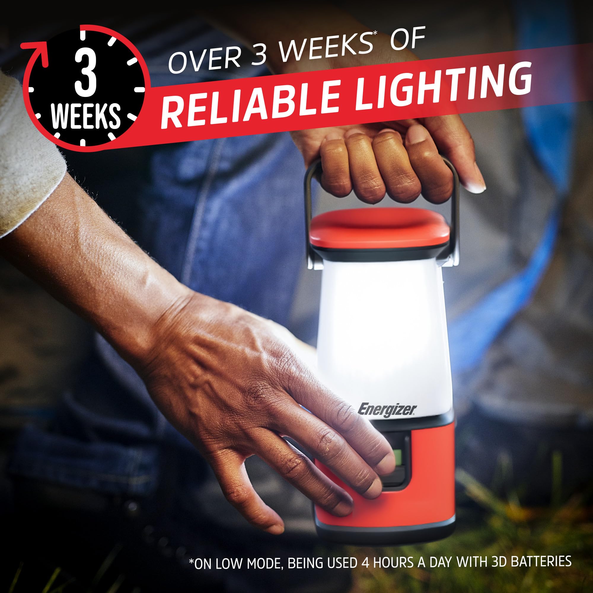 Energizer PRO-360 placed inside tent providing even ambient light for sleeping area