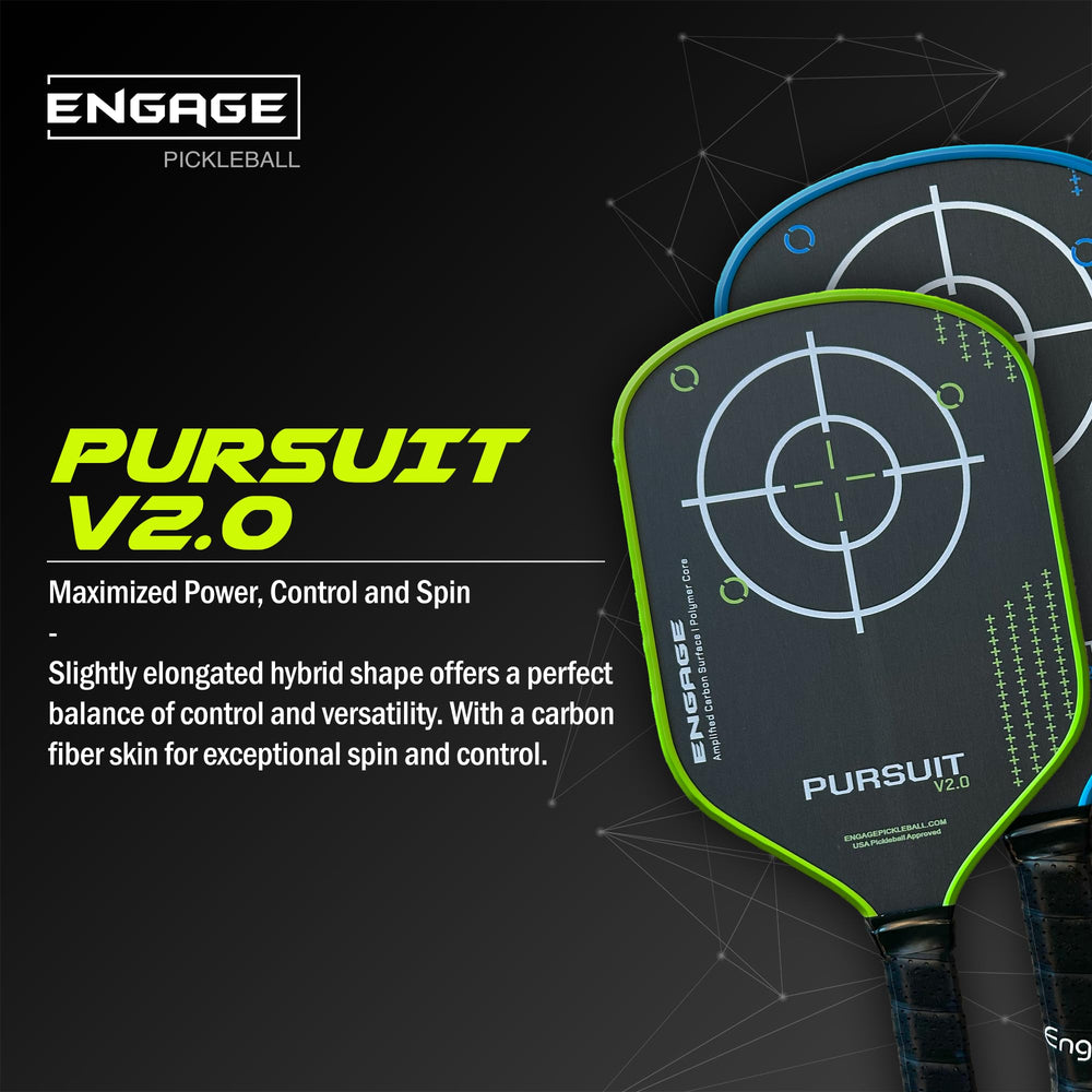 Engage Pursuit V2.0 on court lifestyle shot showing paddle versatility for match play