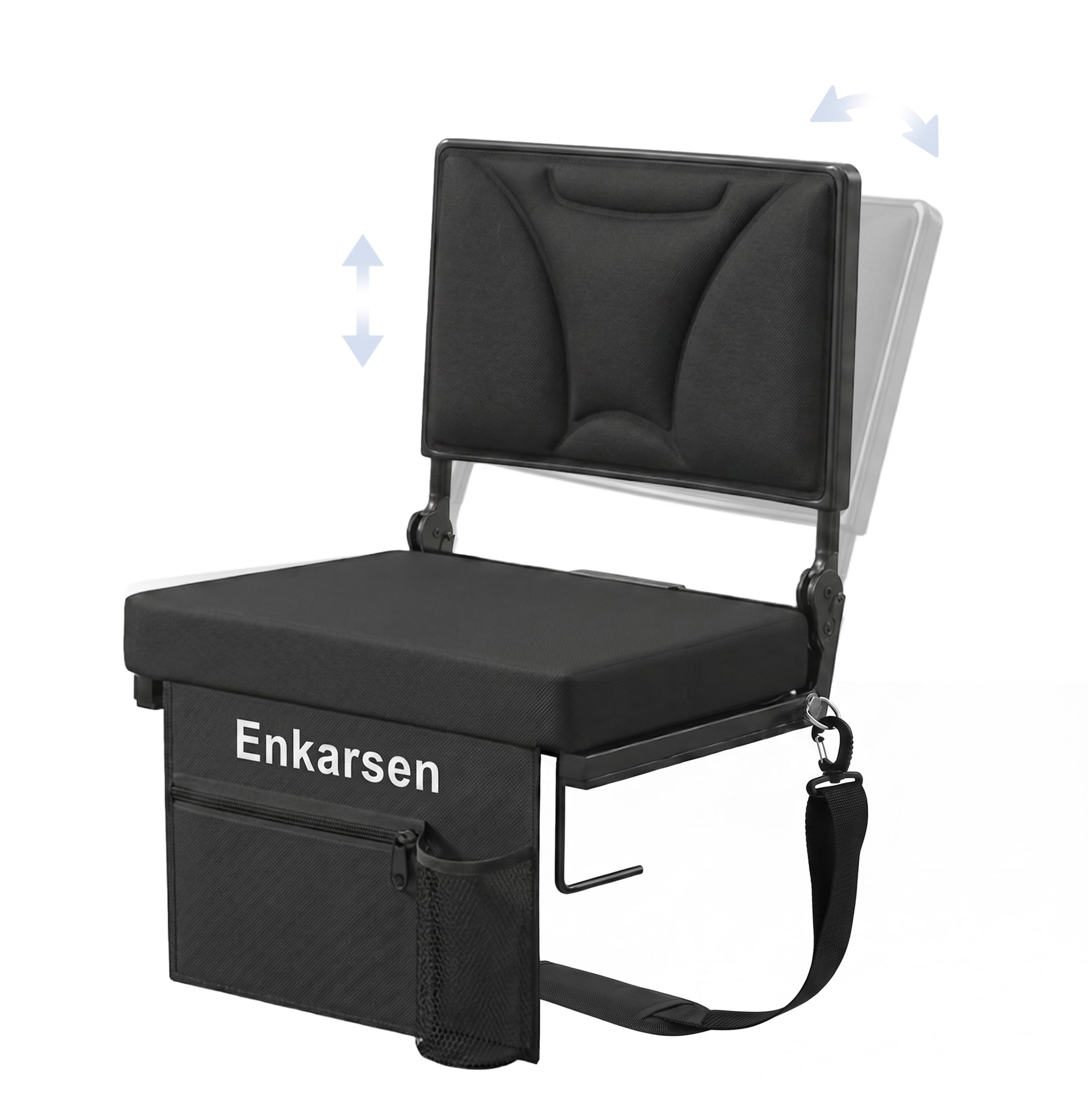 Enkarsen front view on bleacher showing supportive back and cushion comfort
