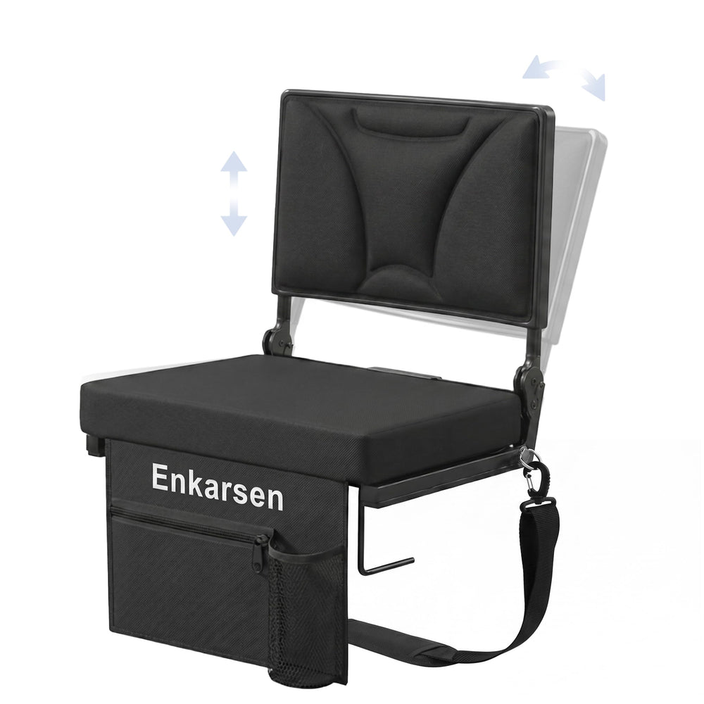 Enkarsen front view on bleacher showing supportive back and cushion comfort