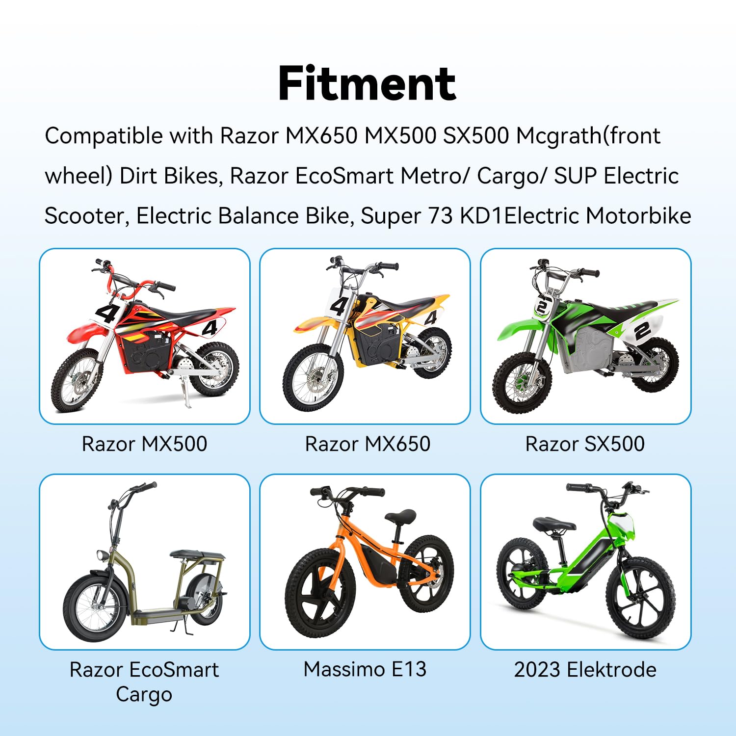 EOPOAYI tire mounted on Razor MX650 front wheel for correct fit demonstration