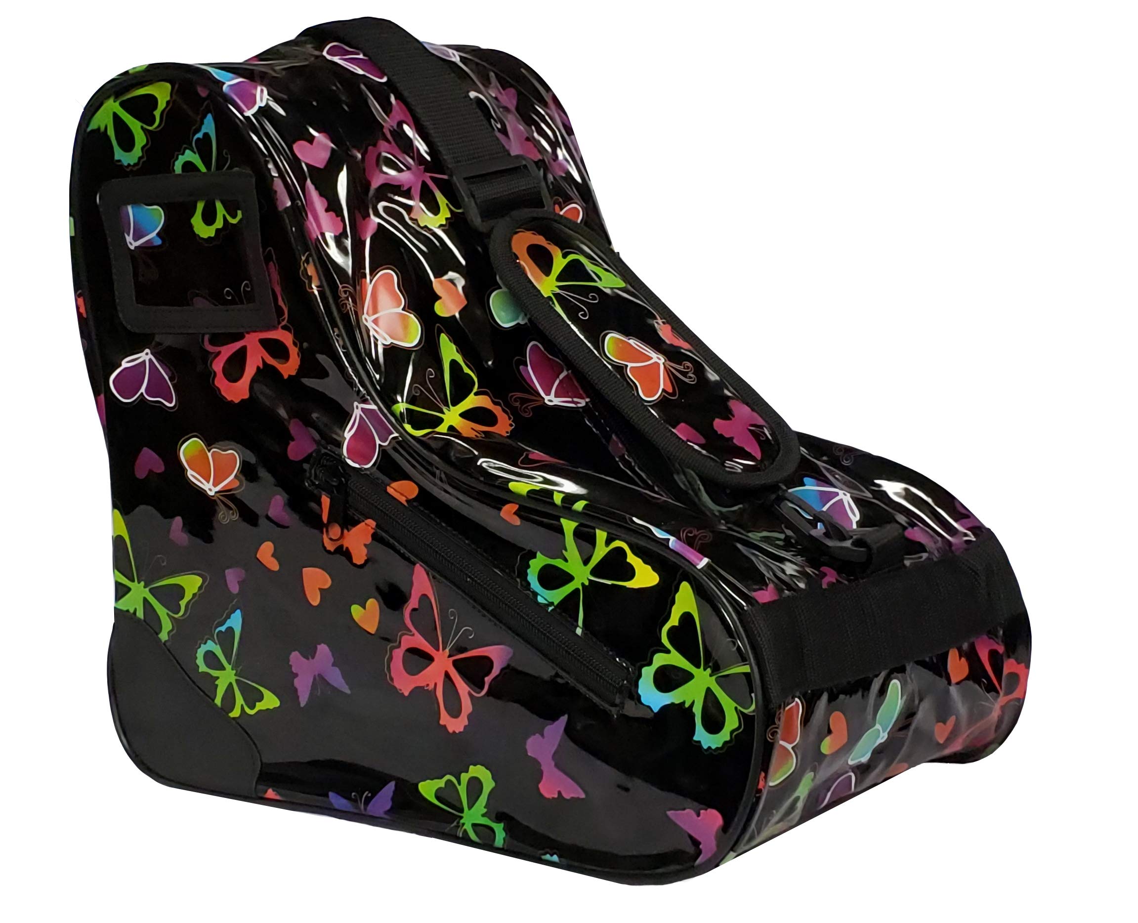 Epic Skates bag on rink bench with skates showing stylish carry and practical use