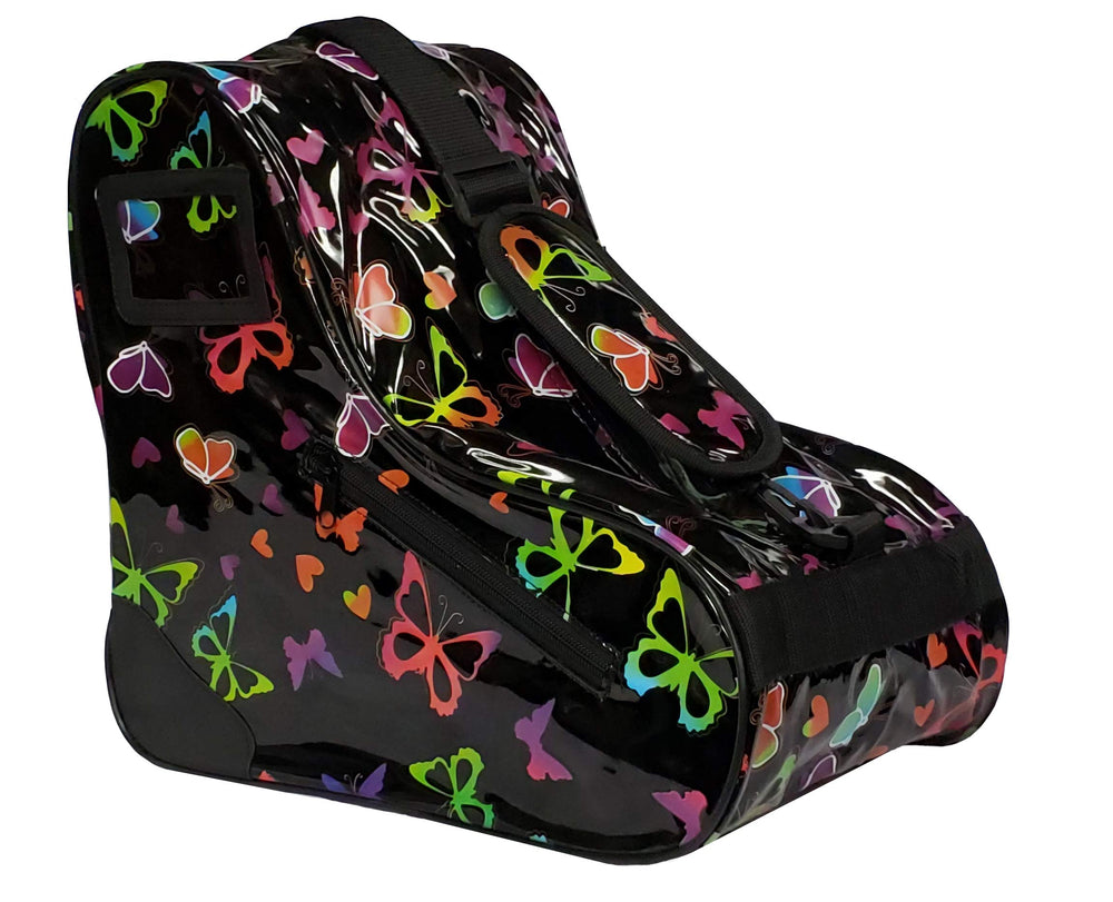 Epic Skates bag on rink bench with skates showing stylish carry and practical use