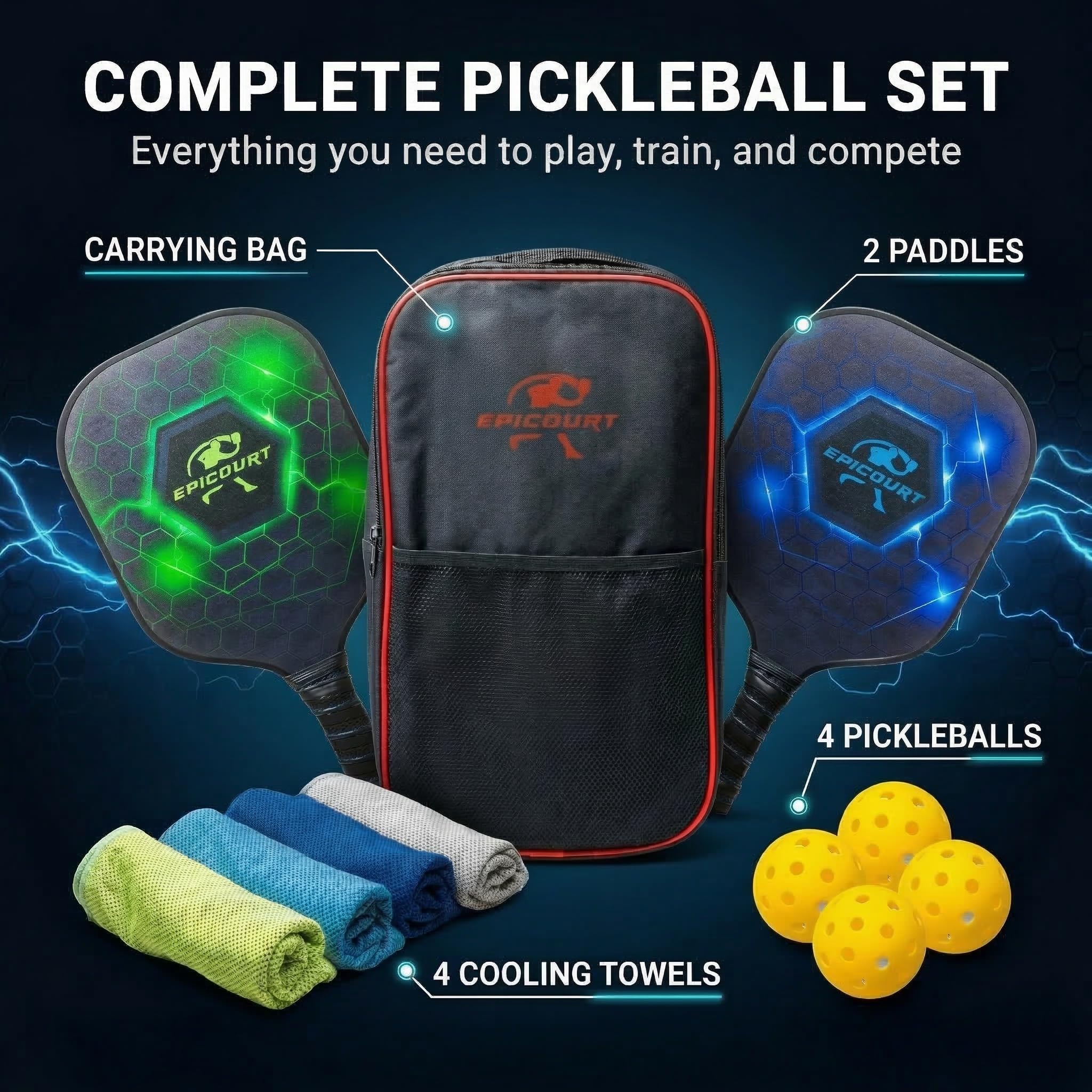 EPICOURT two indoor and two outdoor balls with cooling towels for versatile play benefit