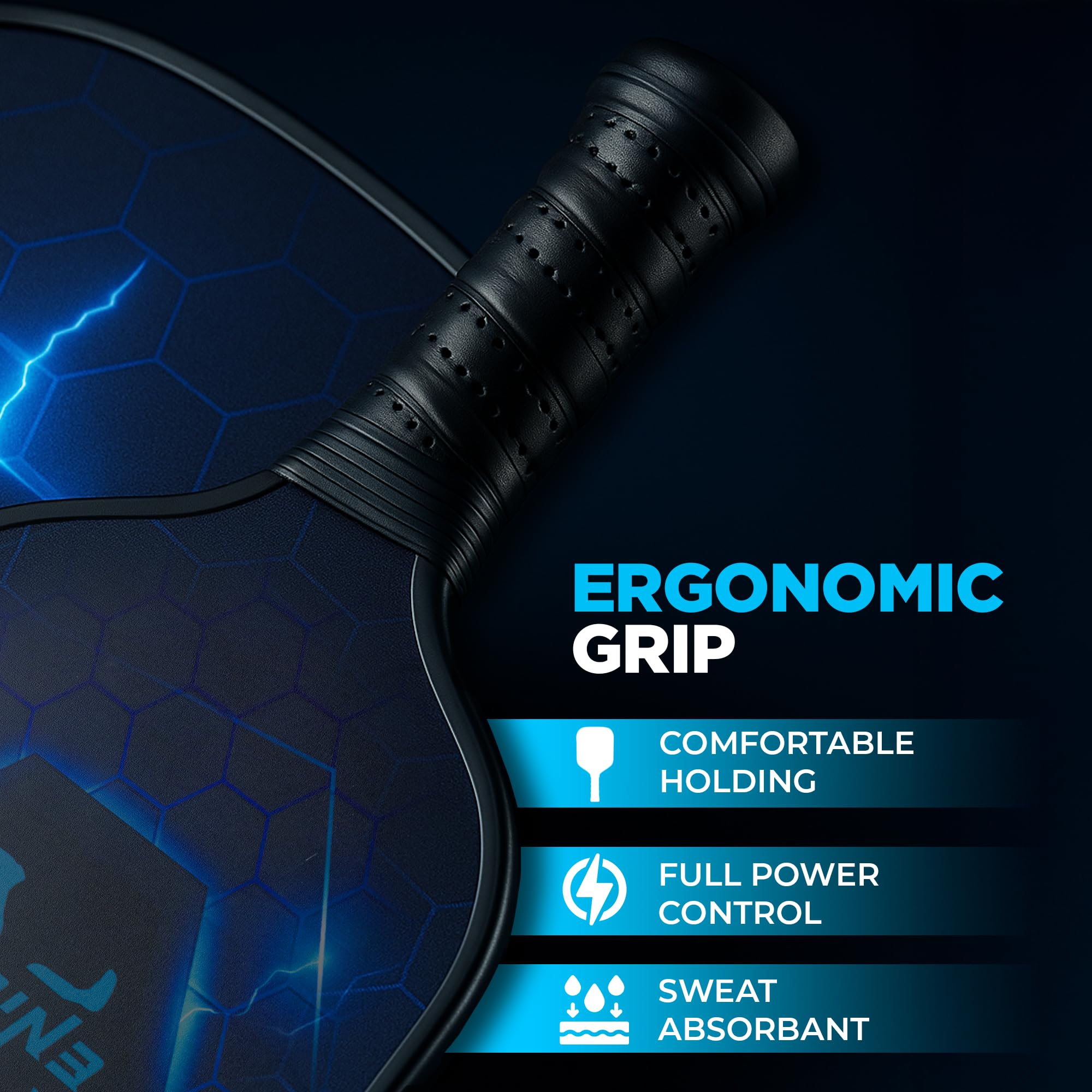 EPICOURT grip close-up showing anti-slip texture for secure handling benefit
