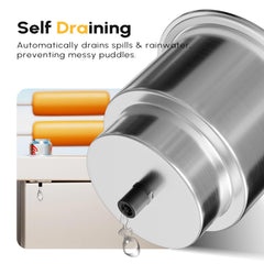 EQUSPUR underside drain detail showing self-drain design and reduced standing water benefit
