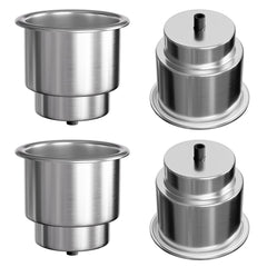 EQUSPUR front view of four stainless cup holders showing polished finish and shape benefit corrosion resistance