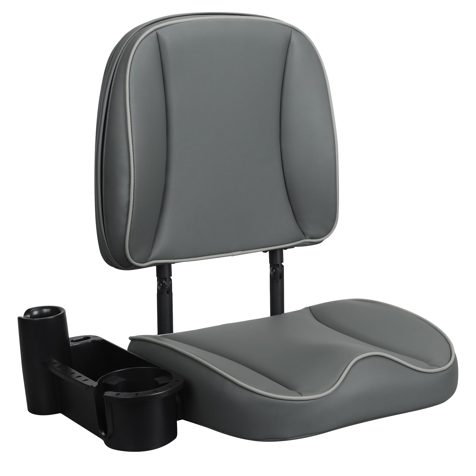 ERGOSEAT front view of folded low-back seat showing compact storage benefit