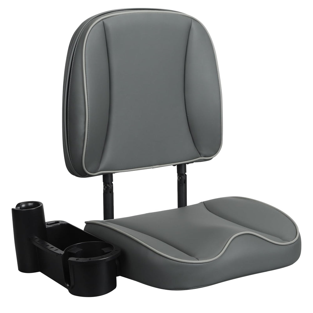 ERGOSEAT front view of folded low-back seat showing compact storage benefit