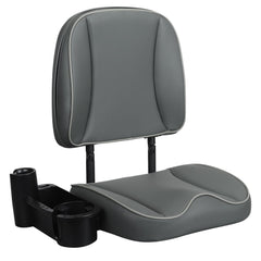 ERGOSEAT front view of folded low-back seat showing compact storage benefit